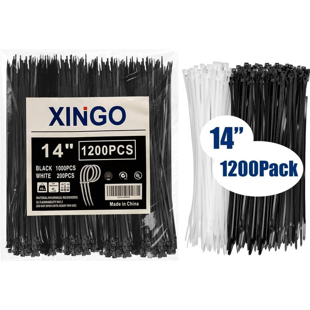 1200-Piece 14 in. UV Resistant Nylon Cable Zip Ties with 40lbs Tensile Stre