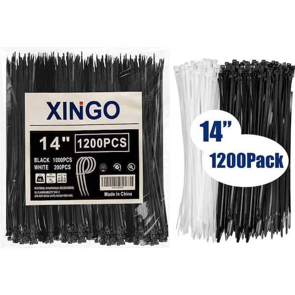 1200-Piece 14 in. UV Resistant Nylon Cable Zip Ties with 40lbs Tensile Strength for Indoor and Outdoor Use, White/Black