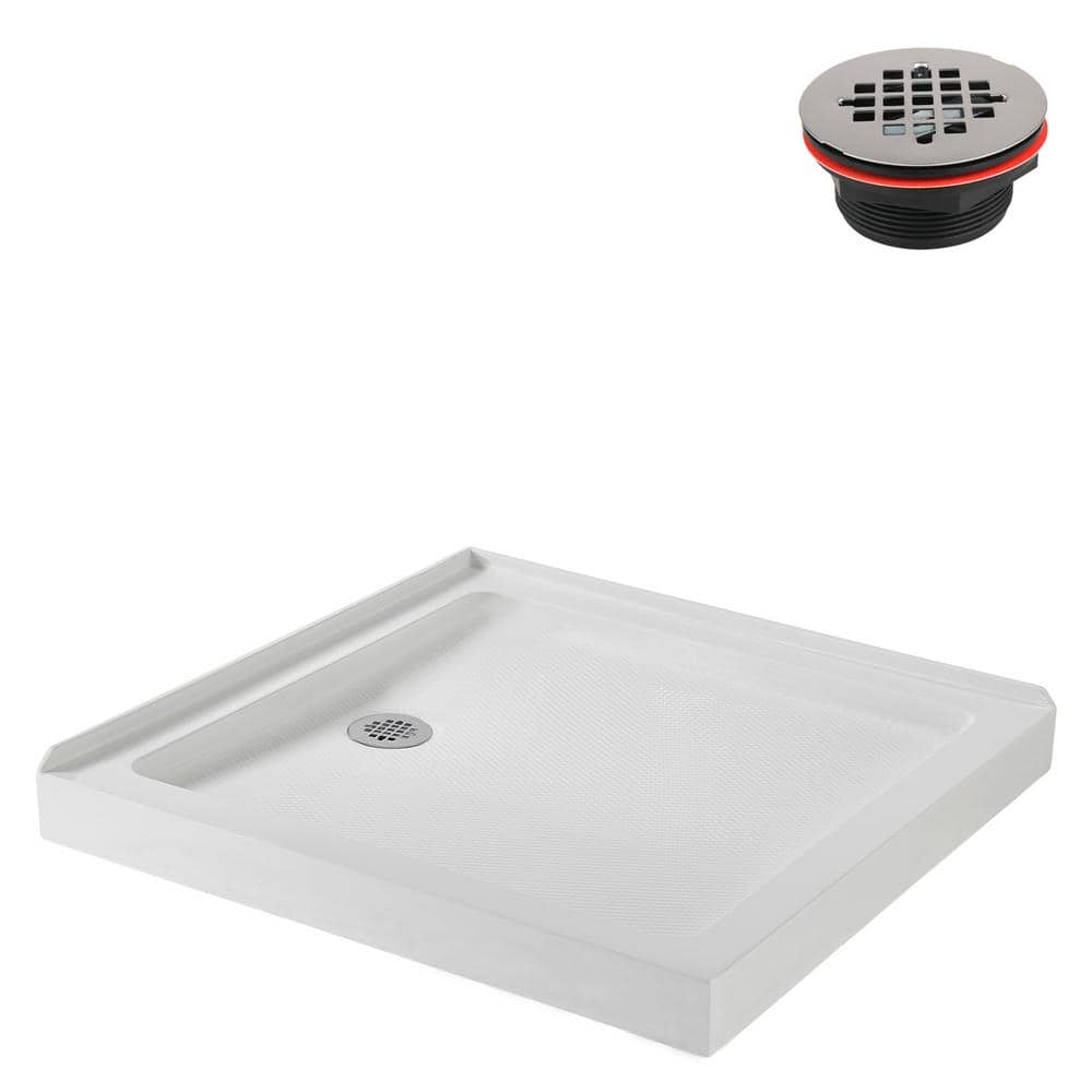 36'' Square Glossy White Acrylic Shower Base with ABS Drain