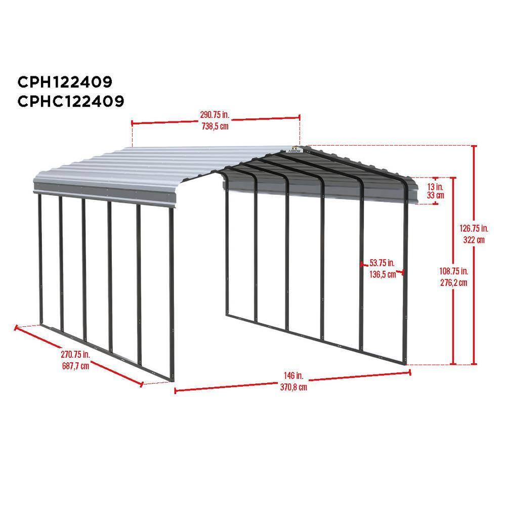 12' x 24' Charcoal Galvanized Steel Carport Shelter