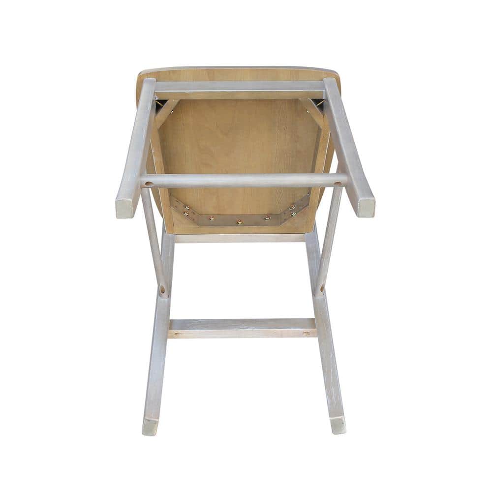 Washed Gray Taupe X-Back Solid Wood Counter Stool