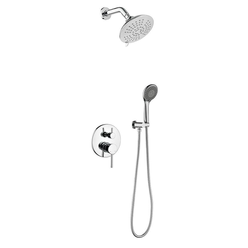 Double Handles 5-Spray Patterns 2 Shower Heads Shower Faucet 4.4 GPM with H