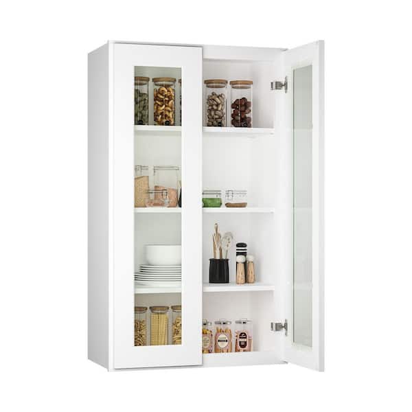 24-in W x 12-in D x 42-in H in Shaker White Plywood Ready to Assemble Wall Cabinets with Glass