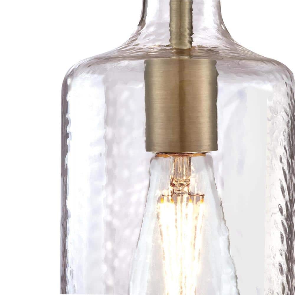 Carmen Antique Brass Mini Pendant with Clear Textured Glass