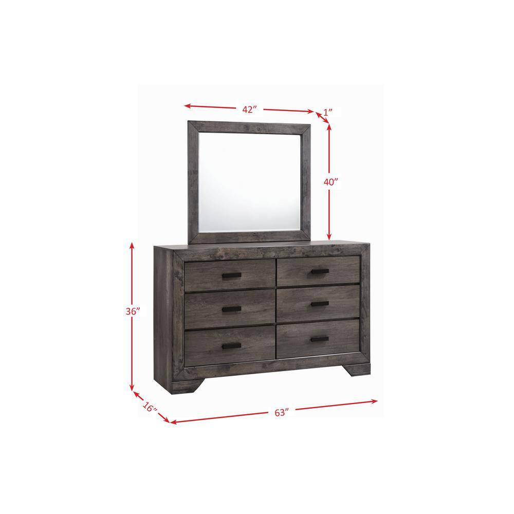 Grayson Rustic Gray Oak 6-Drawer Dresser with Beveled Mirror