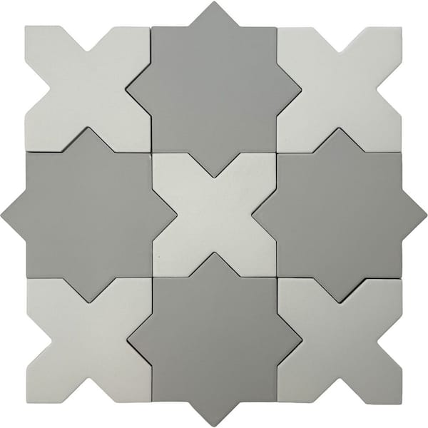 Seville Light Gray 7" Star with Pure White 5" Cross Matte Porcelain Wall and Floor Sample Tile (0.51 sq ft)
