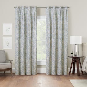 Flying Carpet Blue Sage Cotton/Polyester Medallion 36 in. W x 84 in. L Grommet Light Filtering Curtain (Single Panel)