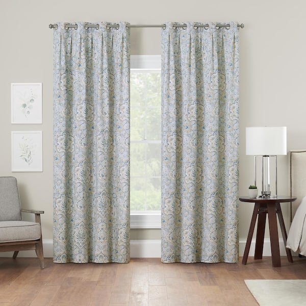 Waverly Flying Carpet Blue Sage Cotton/Polyester Medallion 36 in. W x 84 in. L Grommet Light Filtering Curtain (Single Panel)