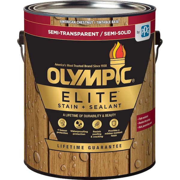 Olympic Elite 1 gal. Espresso Semi-Transparent Exterior Wood Stain and Sealant in One, Brown