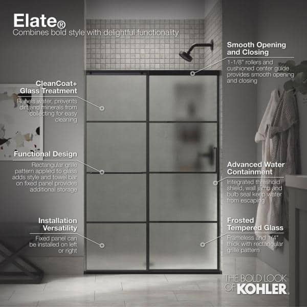 Elate Matte Black Sliding Shower Door with Frosted Glass