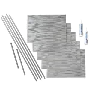 Waves 18 in. x 24 in. Argent Silver Vinyl Decorative Wall Tile Backsplash 15 sq. ft. kit