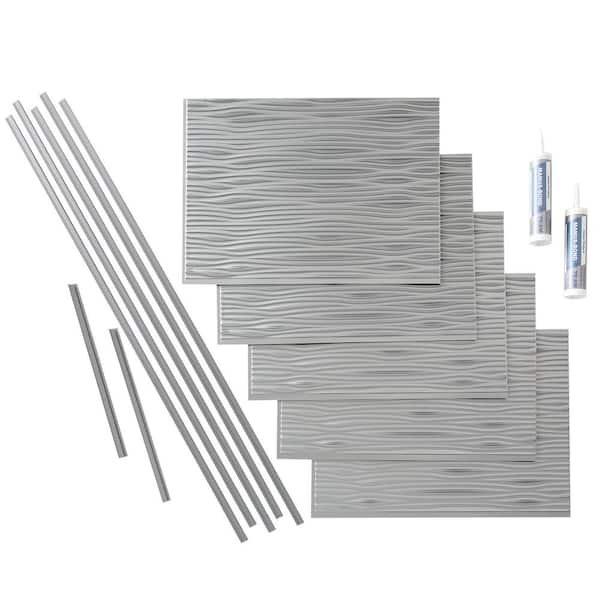 Fasade Waves 18 in. x 24 in. Argent Silver Vinyl Decorative Wall Tile Backsplash 15 sq. ft. kit