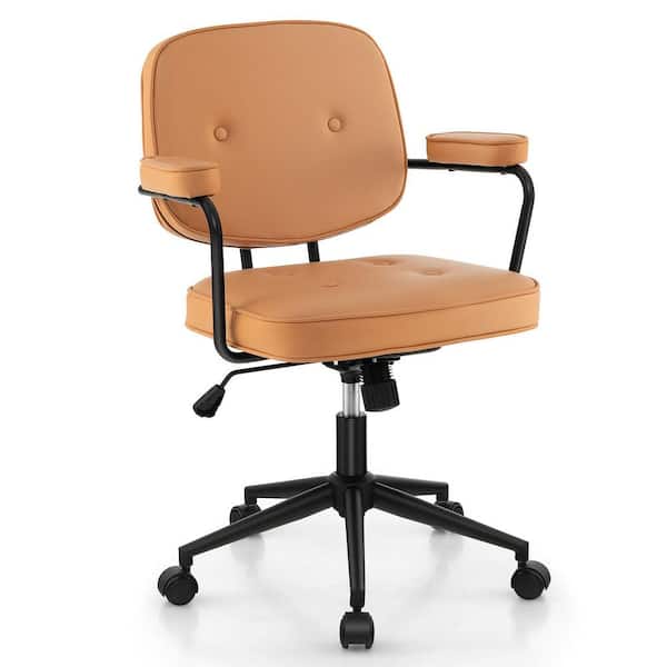 Costway Orange PU Leather Office Chair Adjustable Swivel Leisure Desk Chair w/Armrest