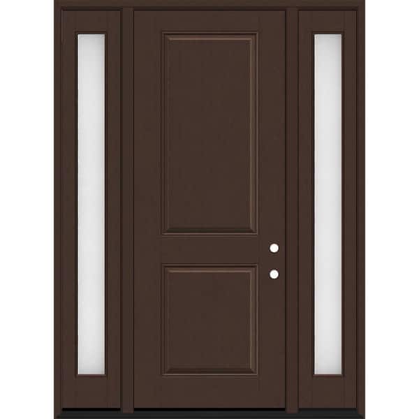 Steves & Sons Regency 64 in. x 96 in. 2P Squaretop LHIS Chestnut Stain Mahogany Fiberglass Prehung Front Door w/Obscure12in.SLs 4-9/16