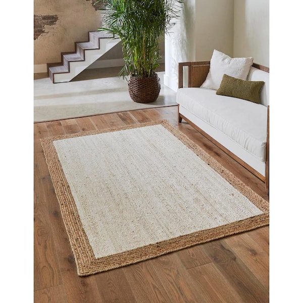 Braided Jute Goa White 4 ft. 1 in. x 6 ft. 1 in. Area Rug