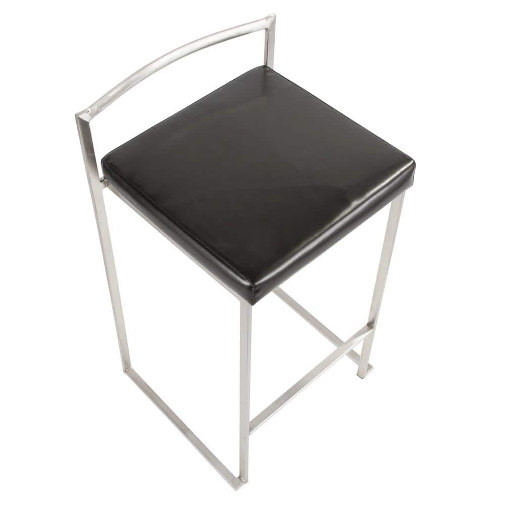 Fuji 31'' Black Faux Leather Modern Stackable Counter Stool