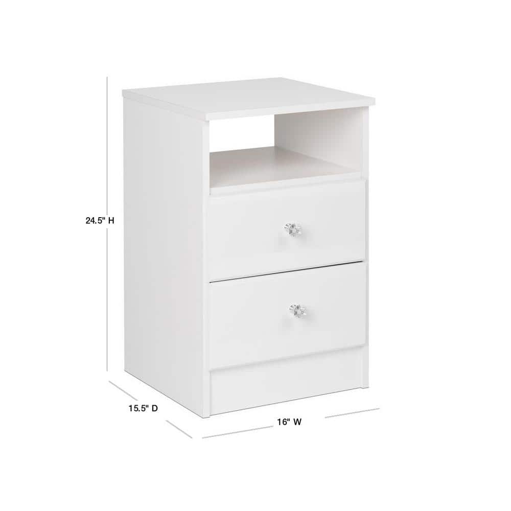 Astrid Crystal White 2-Drawer Nightstand with Acrylic Knobs
