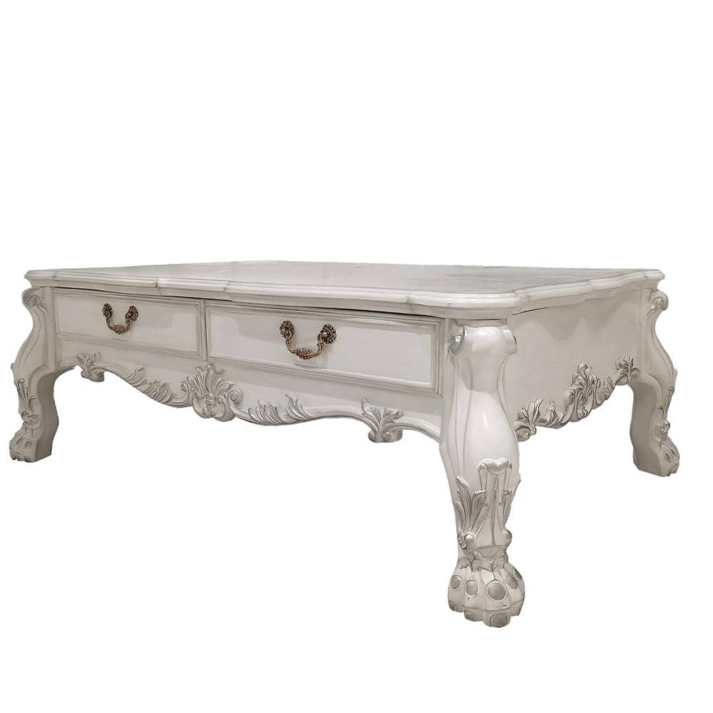 Dresden 57" Bone White Wood Coffee Table with Storage Drawers