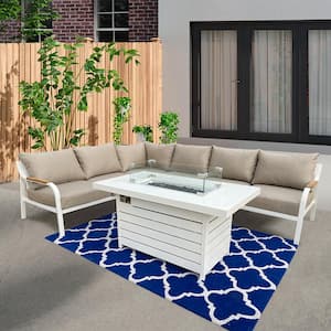 Camel 5-Piece Aluminum Outdoor Patio Fire Pit Deep Sectional Seating Set with Cast Ash Acrylic Cushions