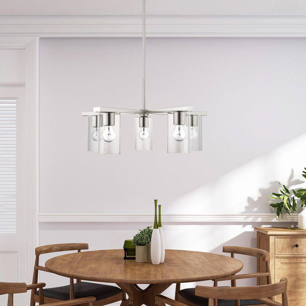 Zurich 26" Brushed Nickel and Crystal 5-Light Chandelier