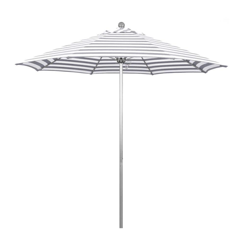 9 ft. Silver Aluminum Commercial Market Patio Umbrella with Fiberglass Ribs Push Lift in Gray White Cabana Stripe Olefin price history on PriceWatchPro