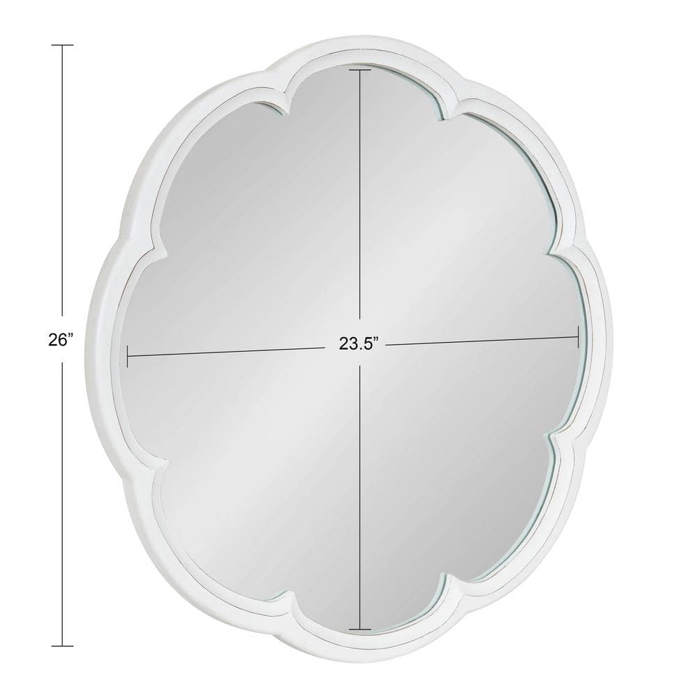 Maren 26" Distressed White Round Wooden Scallop Vanity Mirror