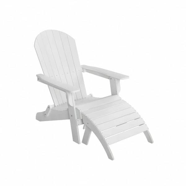 WESTIN OUTDOOR Vineyard Recycled HIPS White Outdoor Plastic Adirondack Patio Chair with Ottoman