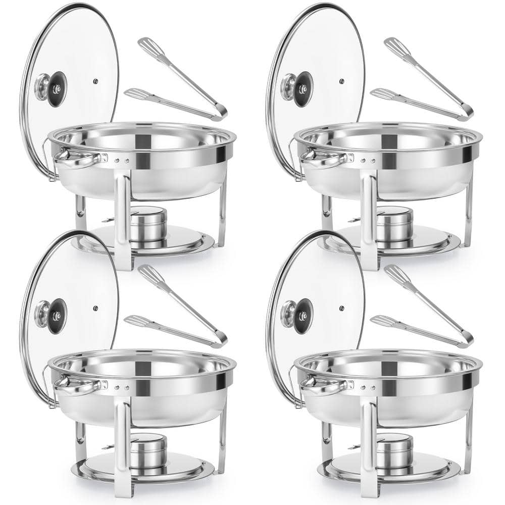 Premium Stainless Steel Round Chafing Dish Set, 6 QT, 4 Pack