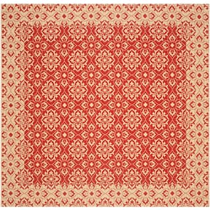 Courtyard Red/Cream 8 ft. x 8 ft. Square Border Indoor/Outdoor Patio  Area Rug
