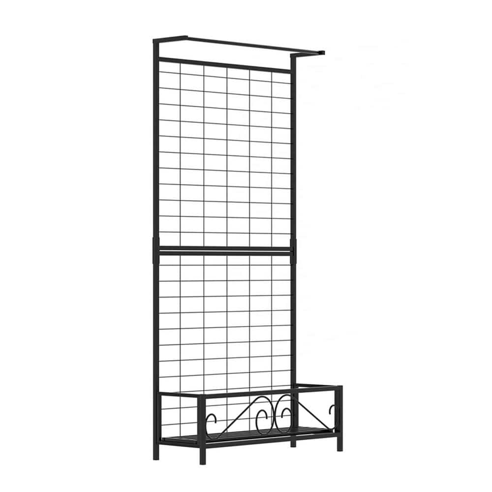 74 in. Metal Planter with Trellis Raised Bed and Privacy Screen with Hangin