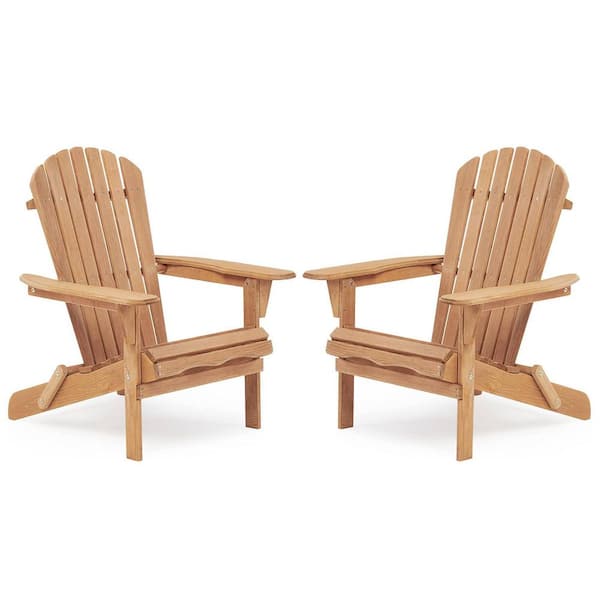 Classic Light Brown Folding Wood Adirondack Chair for Garden, Lawn, Backyard (2-Pack)
