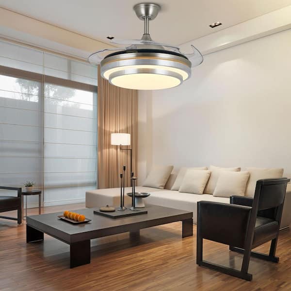 OUKANING 42 in. Silver Integrated LED Modern Indoor Retractable