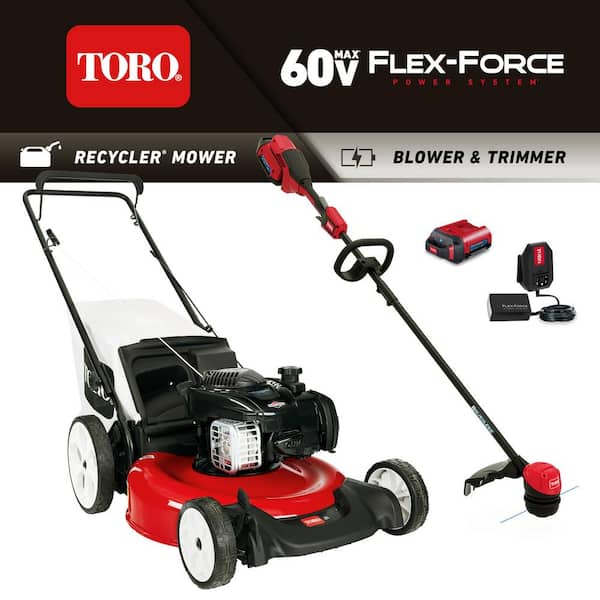 Toro Recycler 21 in. 140cc Gas Push Lawn Mower & 60V 15 in./13 in. String Trimmer 2-Tool Combo Kit w/ Charger & 2.0Ah Battery