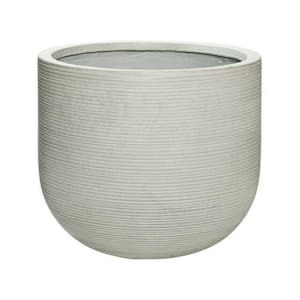 16.54 in. W x 14.57 in. H Large Round Light Grey Ficonstone Indoor Outdoor Horizontally Ridged Cody Planter