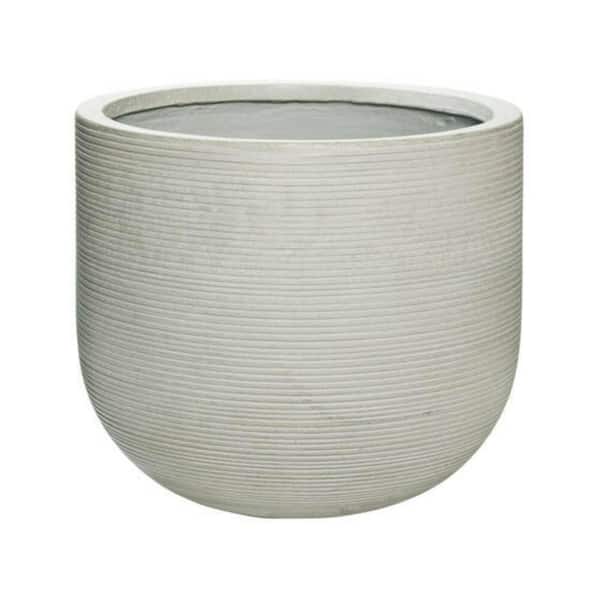 PotteryPots 16.54 in. W x 14.57 in. H Large Round Light Grey Ficonstone Indoor Outdoor Horizontally Ridged Cody Planter