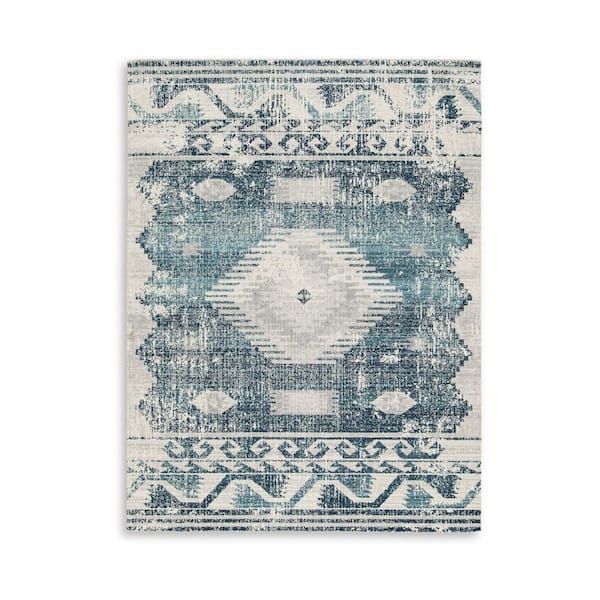 Daisy Gray, Blue and Ivory 8 ft. x 10 ft. Geometric Area Rug