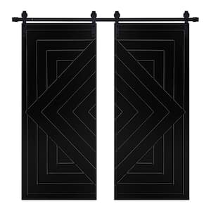 Modern Square Designed 48 in. x 84 in. MDF Panel Black Painted Double Sliding Barn Door with Hardware Kit