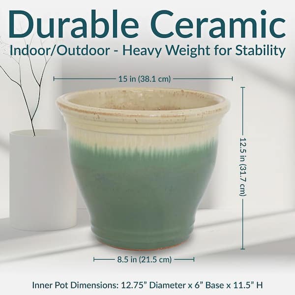 Sunnydaze Studio 15 in. Seafoam Ceramic Indoor/Outdoor