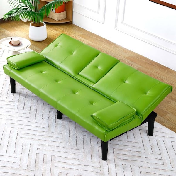 67 in. Green PVC Leather Upholstered Convertible Futon Sofa Bed