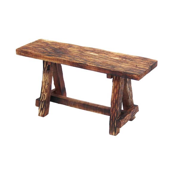 Afoxsos 31 in. W x 10 in. D x 16 in. H Cappuccino Brown Outdoor Wooden Garden Patio Bench with Retro Etching