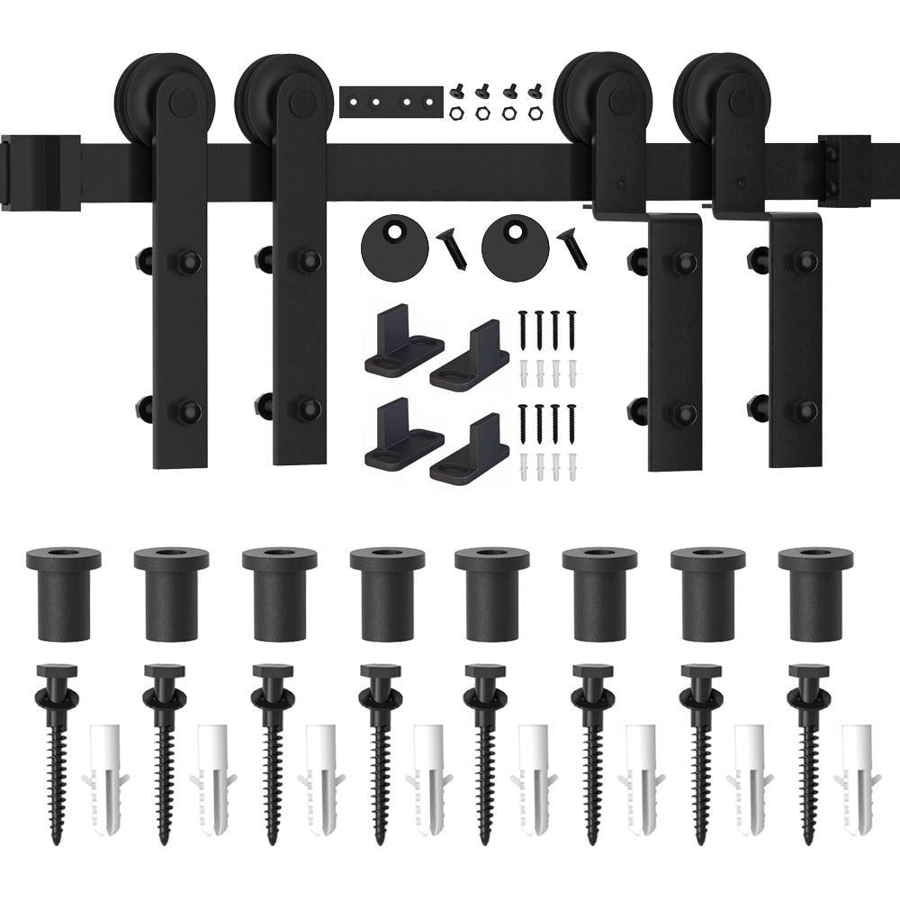 Matte Black Heavy Duty Steel Sliding Barn Door Hardware Kit