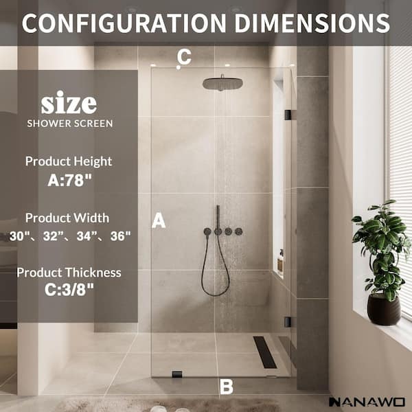 NANAWO 32 in. W x 78 in. H Frameless Fixed Single Panel Shower
