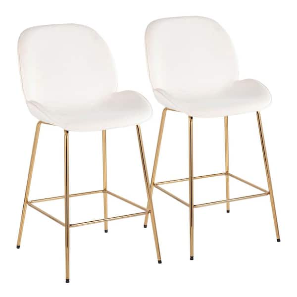 Lumisource Diva 40 25 In Cream Velvet, Leather Counter Height Stools With Gold Legs