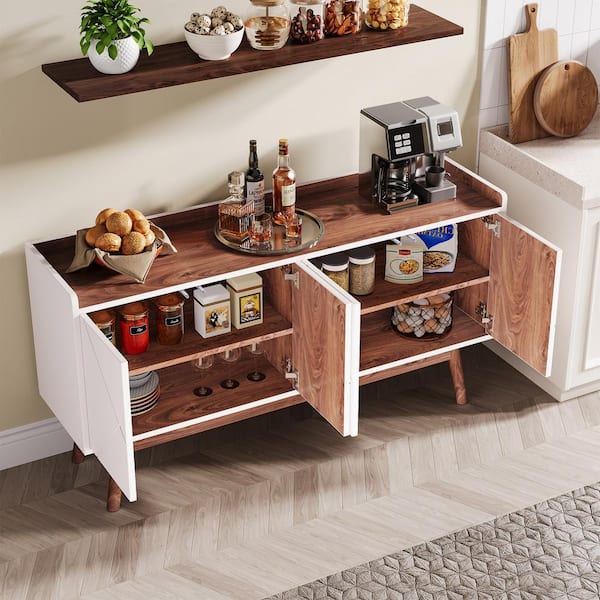 BYBLIGHT Ahlivia White Wood 55 in. Sideboard Buffet Cabinet with Storage Wood Coffee Bar Cabinet Console Table Cabinet with Doors BB YS0054HY