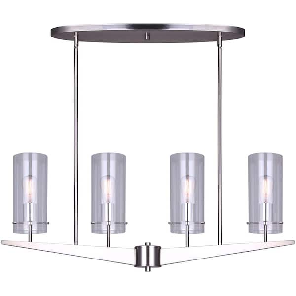 CANARM Jade 4-Light Brushed Nickel Rod Chandelier with Clear Glass ...