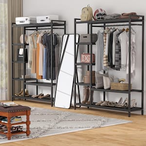 Billie Black Armoire with 6-Storage Shelves and Beach Industrial Entryway Hall Trees 70.9 in. x 47.3 in. x 15.7 in.