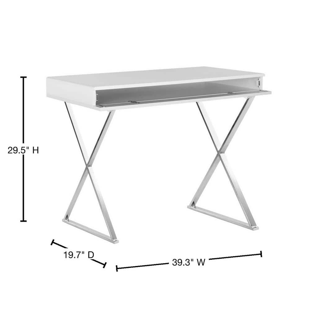 Elegant Transitional 39'' White Lacquered Home Office Desk with Drawer