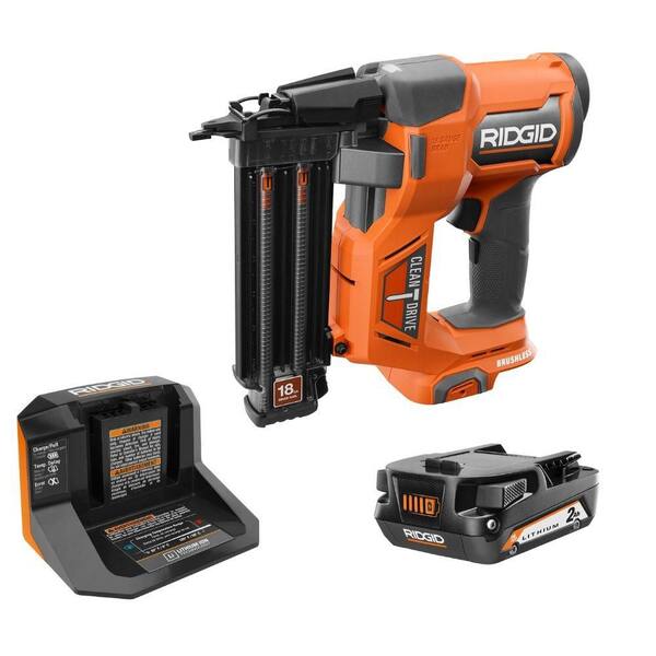 RIDGID 18V Brushless Cordless 18-Gauge 2-1/8 in. Brad Nailer Kit with 18V Lithium-Ion 2.0 Ah Battery and 18V Charger