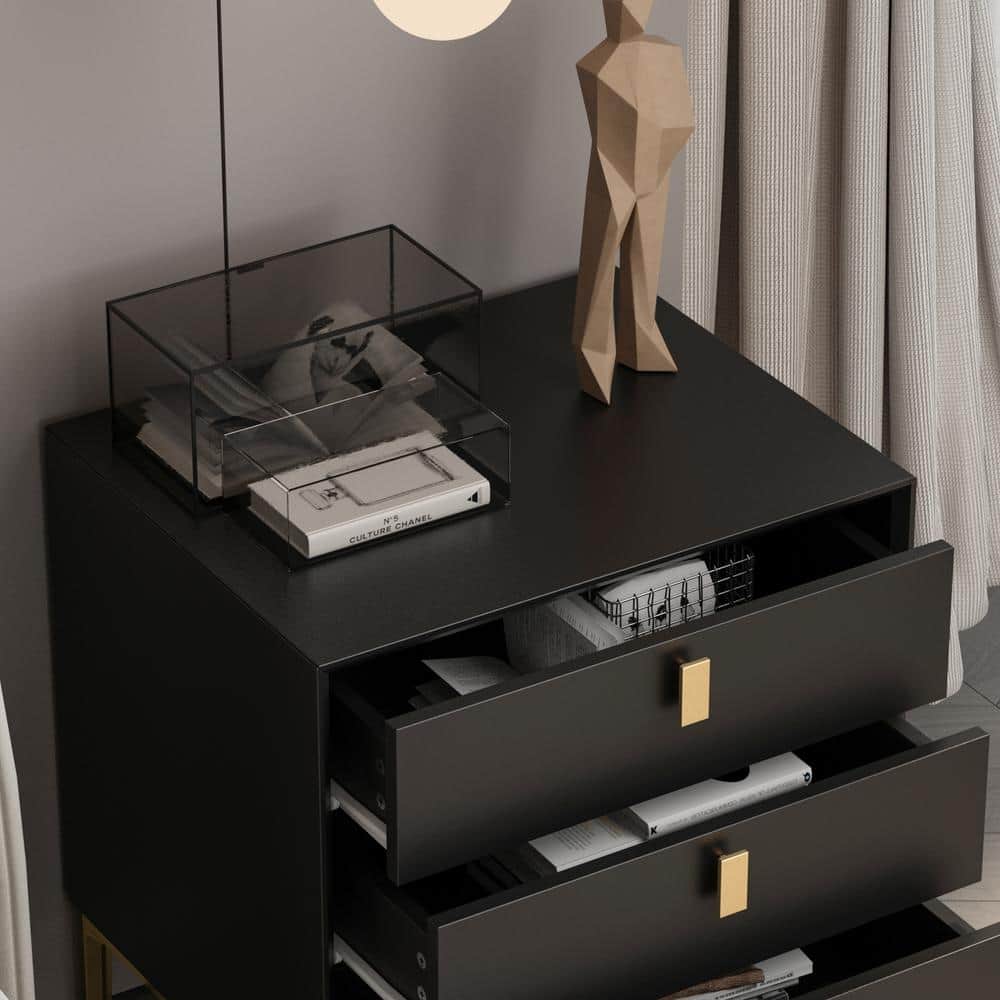 Luxurious Black and Gold Steel 3-Drawer End Table