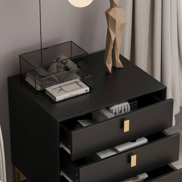 FUFU&GAGA 2-Drawer Black Wood Nightstand Side Table Bedside Table 21 in. H  x 20 in. W x 16 in. D KF310010-01-QKC - The Home Depot